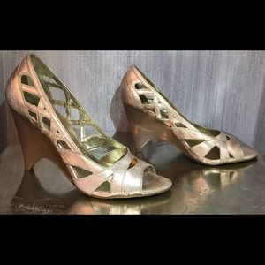 Carlos Santana Leather Rose Gold Wedge Sandal